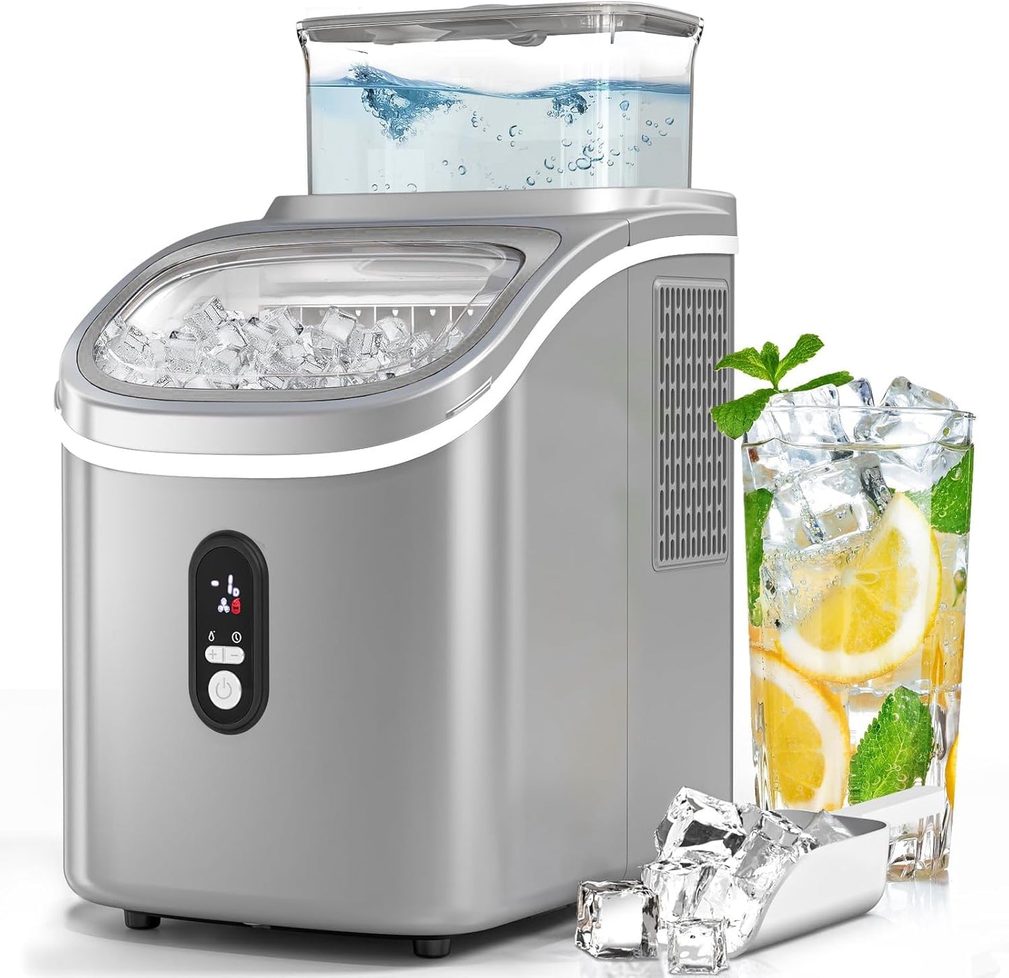 Electactic Countertop Ice Cube Maker Machine with External Water Tank,16Pcs/5Mins,34Lbs/Day,2 Ways to Add Water,Portable Compact Small Ice Maker with Self-Cleaning,Perfect for Home/Kitchen/Camping/RV