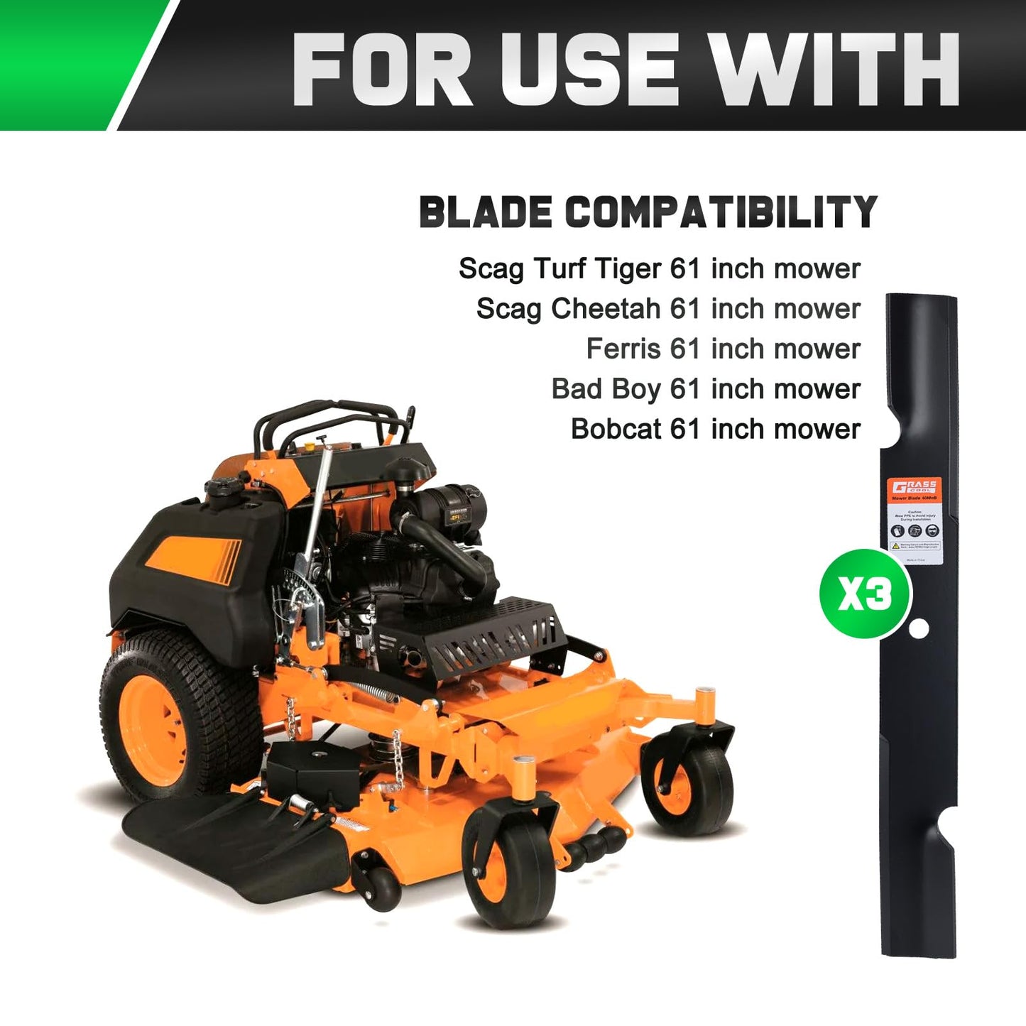 Grasscool 5101755 5101755s Blades Compatible with Ferris Scag Turf Tiger Bad Boy Simplicity 61" Zero Turn Mower Replace for 5020842 48111 481708
