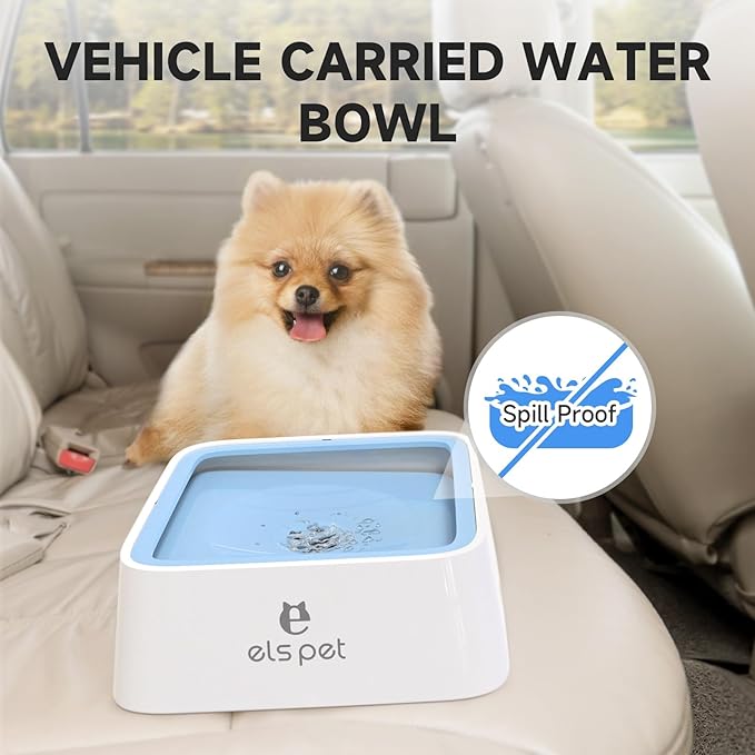 ELS PET No Spill Dog & Cat Bowl - 70oz/2L Large Capacity Travel Water Dispenser (Blue)