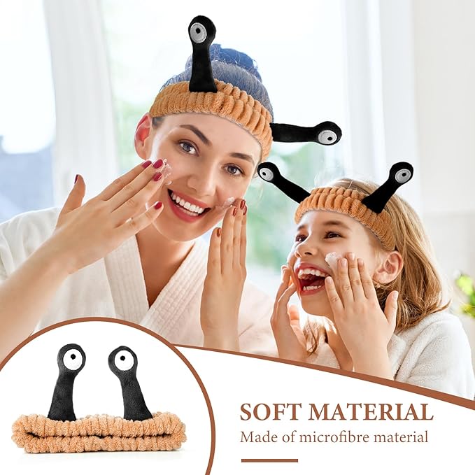Face Wash Headband, Palm and Snail Spa Hair Bands Makeup Headbands Women Cartoon Cute Coral Fleece Elastic Headband Creative Hair Accessories for Washing Face Shower Sports (Brown&Black)
