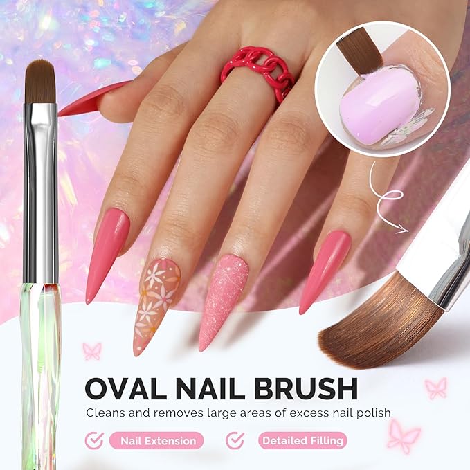 MelodySusie 4Pcs Nail Art Clean Up Brushes,Flat/Oval/Angled/Carved Gel Nail Brushes,For Nail Art Design Painting DIY and Cleaning Polish Mistake on the Cuticles Or Gel Application