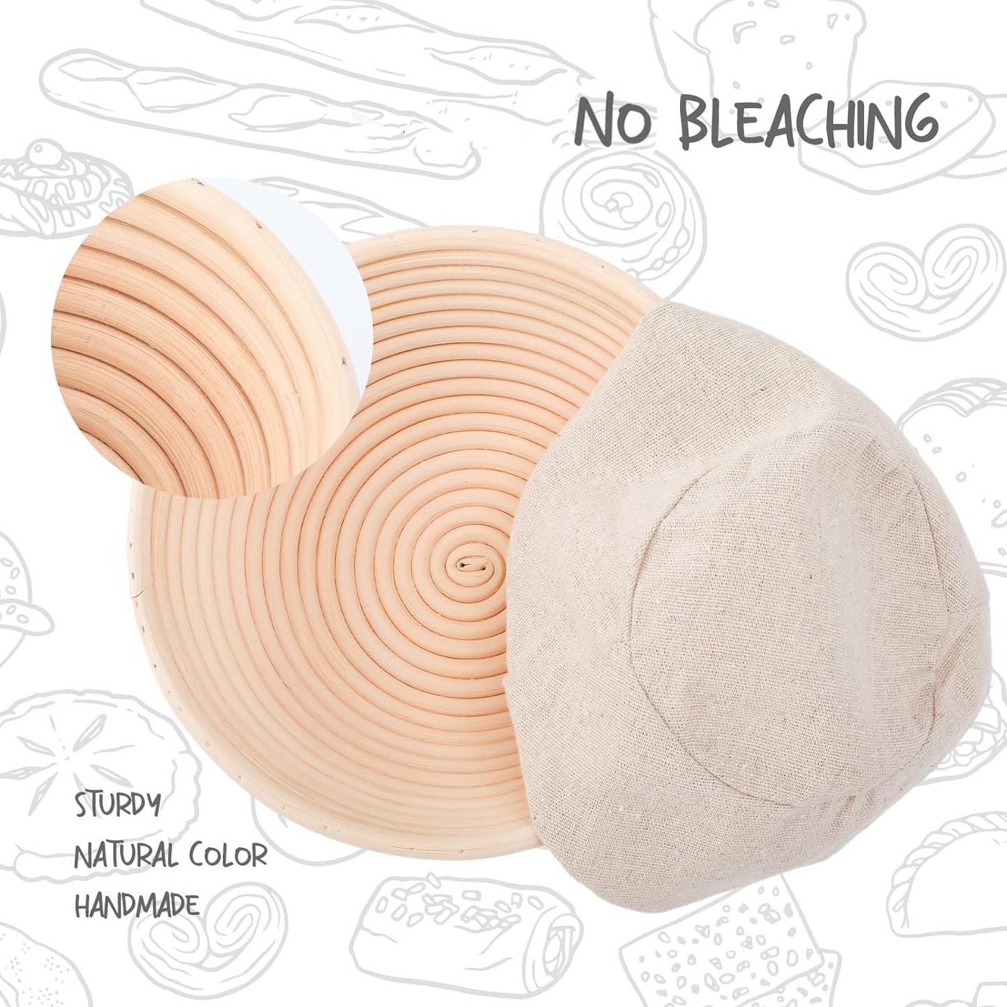DOYOLLA Round Bread Dough Proofing Rising Rattan Baskets(Set of 2, 9 inch) w/Liners for Home Sourdough Bread Bakers