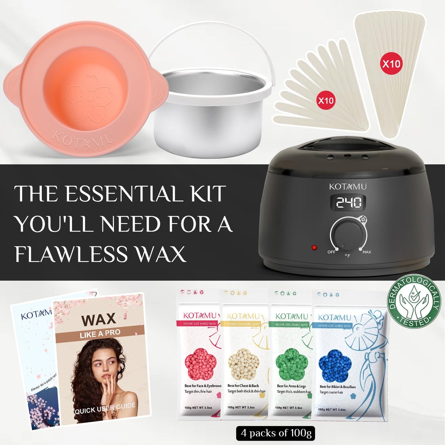 KOTAMU Waxing Kit Black Digital Wax Kit for Women Men Sensitive Skin Hard Waxing Pot for Eyebrow Face Leg Underarm Coarse Soft Hair Removal Professional Wax Warmer with 25 Accessories for Home Salon