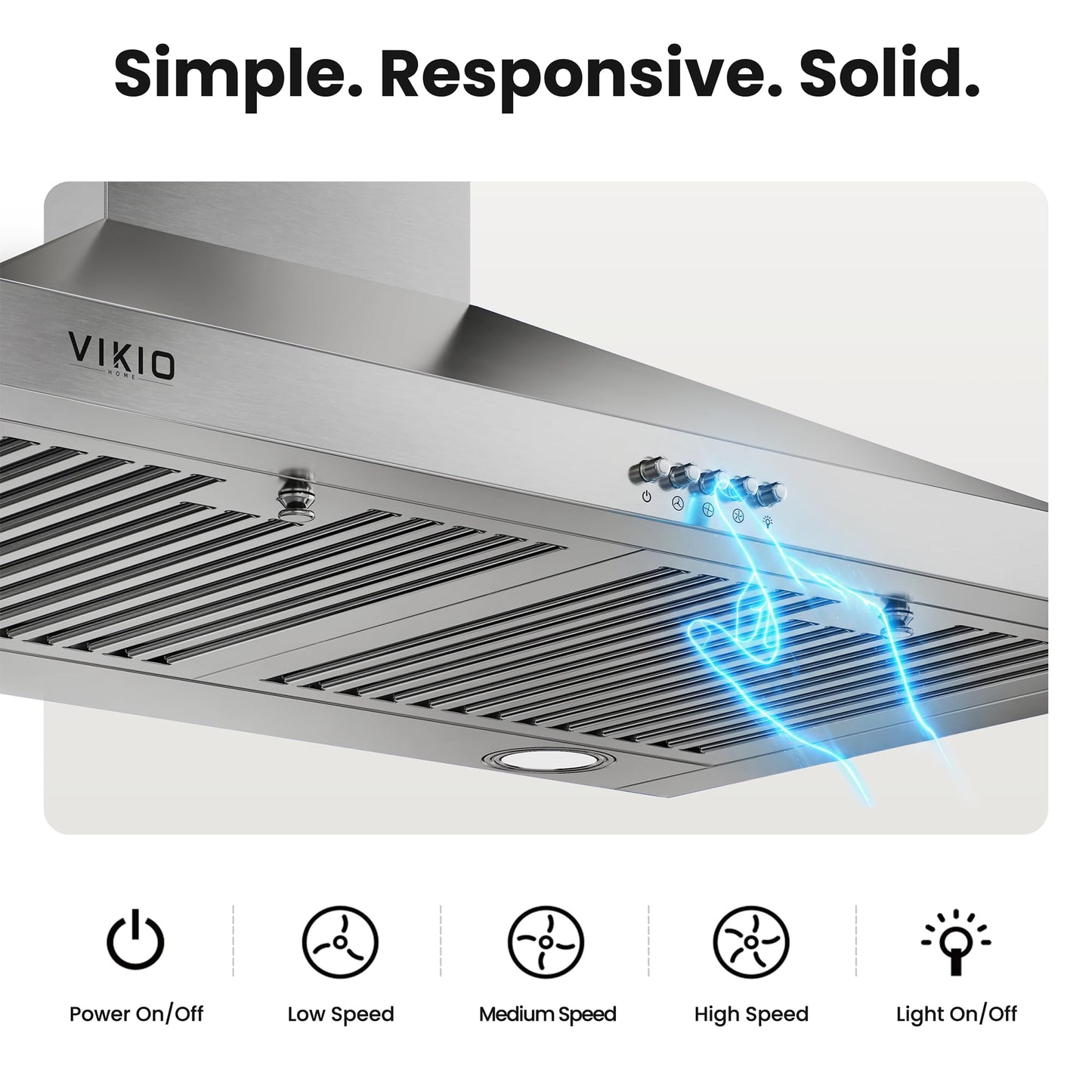 VIKIO HOME Wall Mount Range Hood 30 inch, 600 CFM Kitchen Vent Hood, Ducted or Ductless, with Charcoal Filters, Stainless Steel Baffle Filters & Dual LED Lights