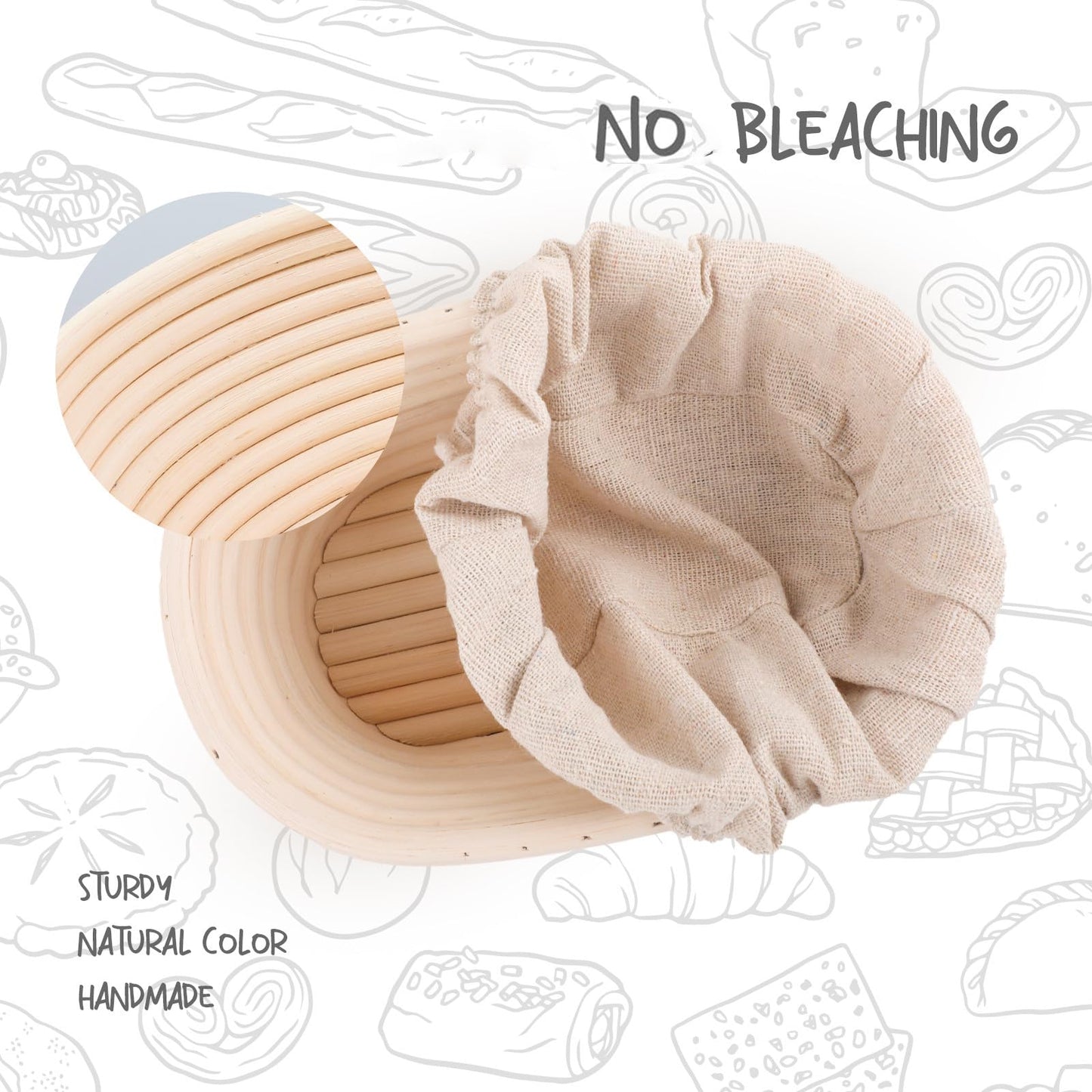 DOYOLLA Mini Oval Proofing Set (6.5inch, set of 5), Sourdough Proofing Baskets Bread Dough Rising Bowls w/Liners for Home Sourdough Bakers Baking