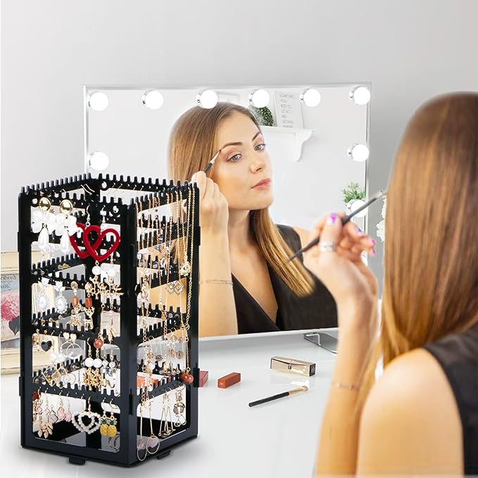 360 Rotating Earring Holder Organizer Stand,5 Tiers Acrylic Jewelry Organizers and Storage,Stud Earring Organizers and Storage,212 Holes and 212 Grooves for Earrings Necklaces chain bracelet