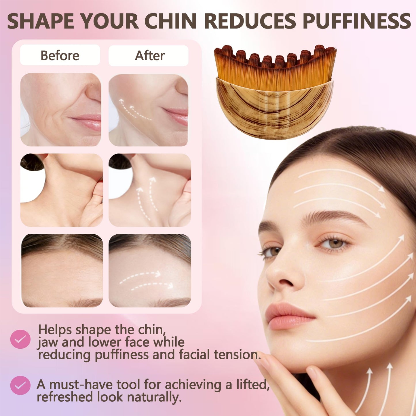 Lymphatic Contour Face Brush, Manual Drainage Massager, Natural Makeup Brush with Soft Bristles, Hypoallergenic Ergonomic Facial Cleansing for Sculpting (3-PCS)