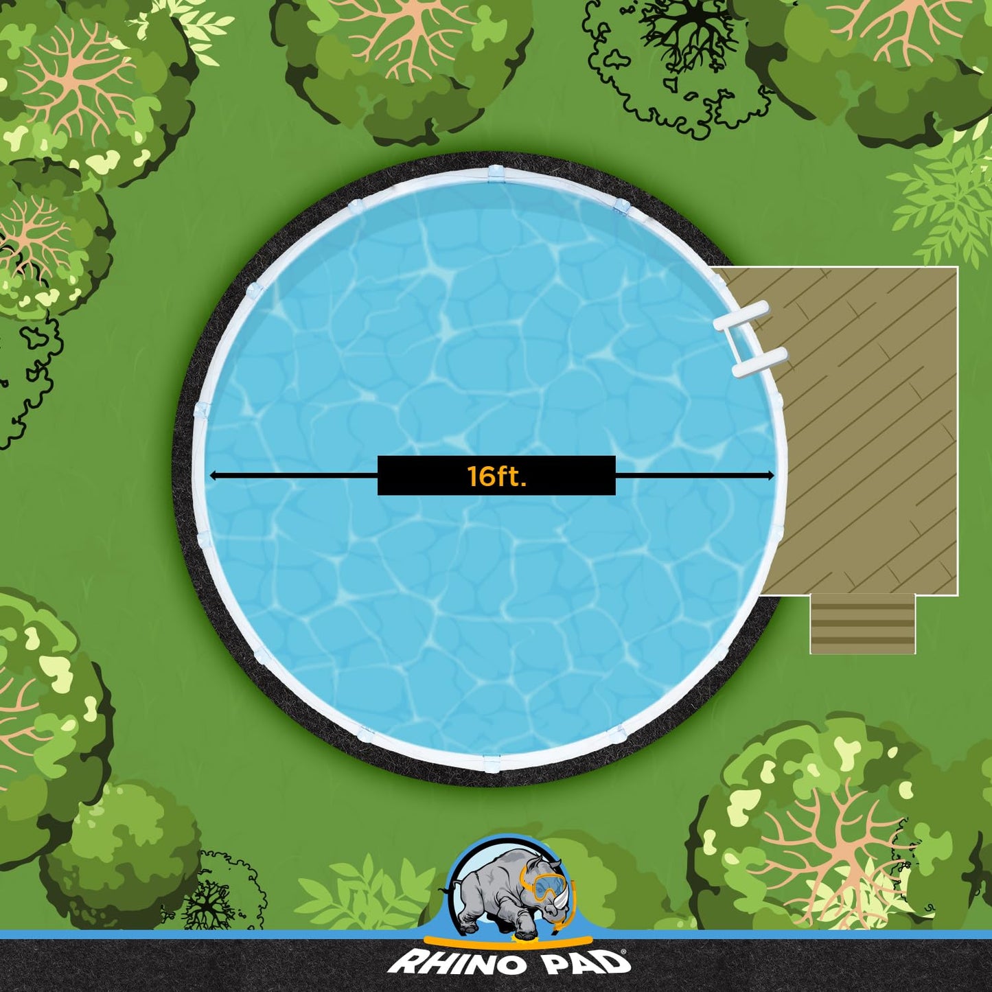 Rhino Pad 16 ft Round Pool Liner Pad for Above Ground Pools | Durable Puncture Resistant Under Pool Mat | Effortless to Install | Strong Eco-Friendly Padding | Extends Life of Swimming Pool Liners