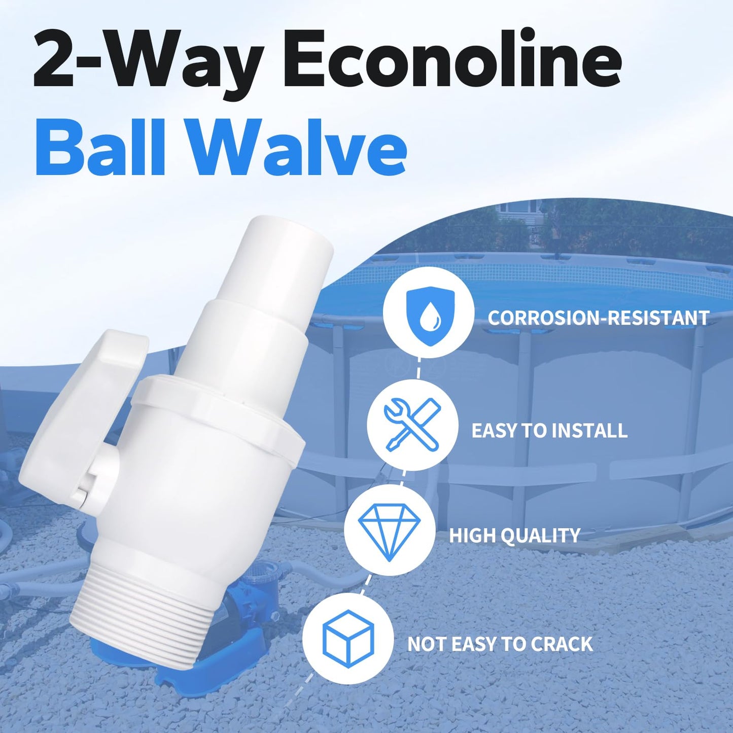 Pool Shut Off Valve Replacement Compatible with Hayward SP0729 Econoline 2-Way Ball Valve, 1.5" MIP x 1.5” - 1.25”, Above Ground Pool Filter Accessories