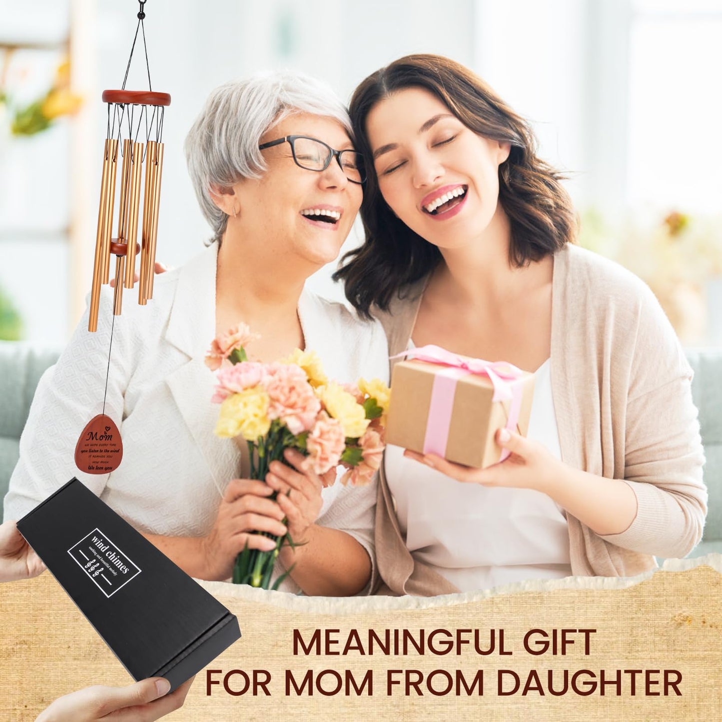 Moms Wind Chimes – Windchimes for Home & Garden, Mother's Day Birthday Gift from Daughter & Son, Valentines Day Gift Ideas for Mom