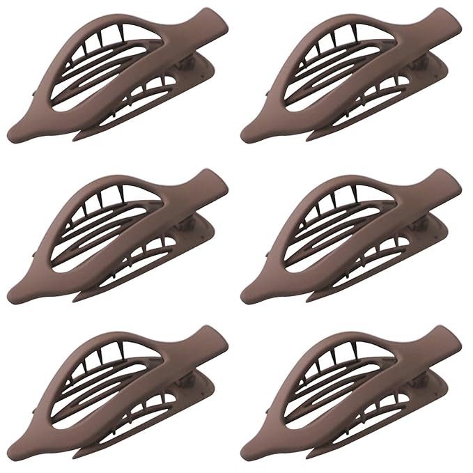 6 Pack Flat Hair Claw Clips for Women Duck Billed French Lay Down Hair Barrettes Accessories 100% Polycarbonate Matte Dark Brown