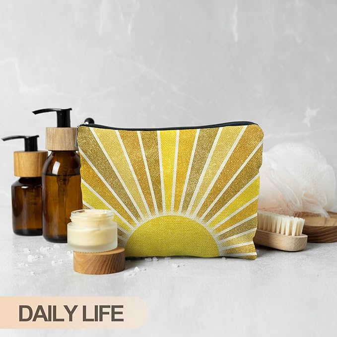 Boho Makeup Bag, Boho Abstract Yellow Sun Makeup Bags for Women, Boho Gifts for Women, Boho Makeup Pouch Zipper Pouch, Yellow Aesthetic Makeup Bag