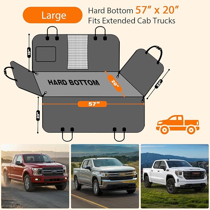 URPOWER Large Dog Backseat Extender for Extended Cab Trucks - Hard Bottom PU Leather Dog Car Seat Cover for Back Seat, Waterproof Dog Hammock Pet Rear Seat Protector Holds 400lbs for F150 SuperCab