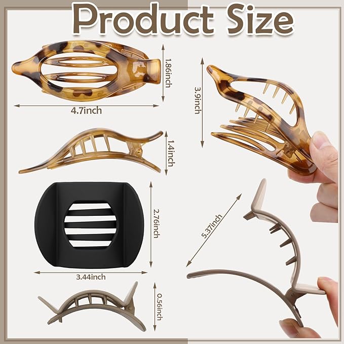 8 Pcs Flat Hair Clips for Women, 2 Styles French Flat Claw Clips for Women, Large Strong Hold Lay Down Claw Clips for Thick Thin Hair(Tortoiseshell)
