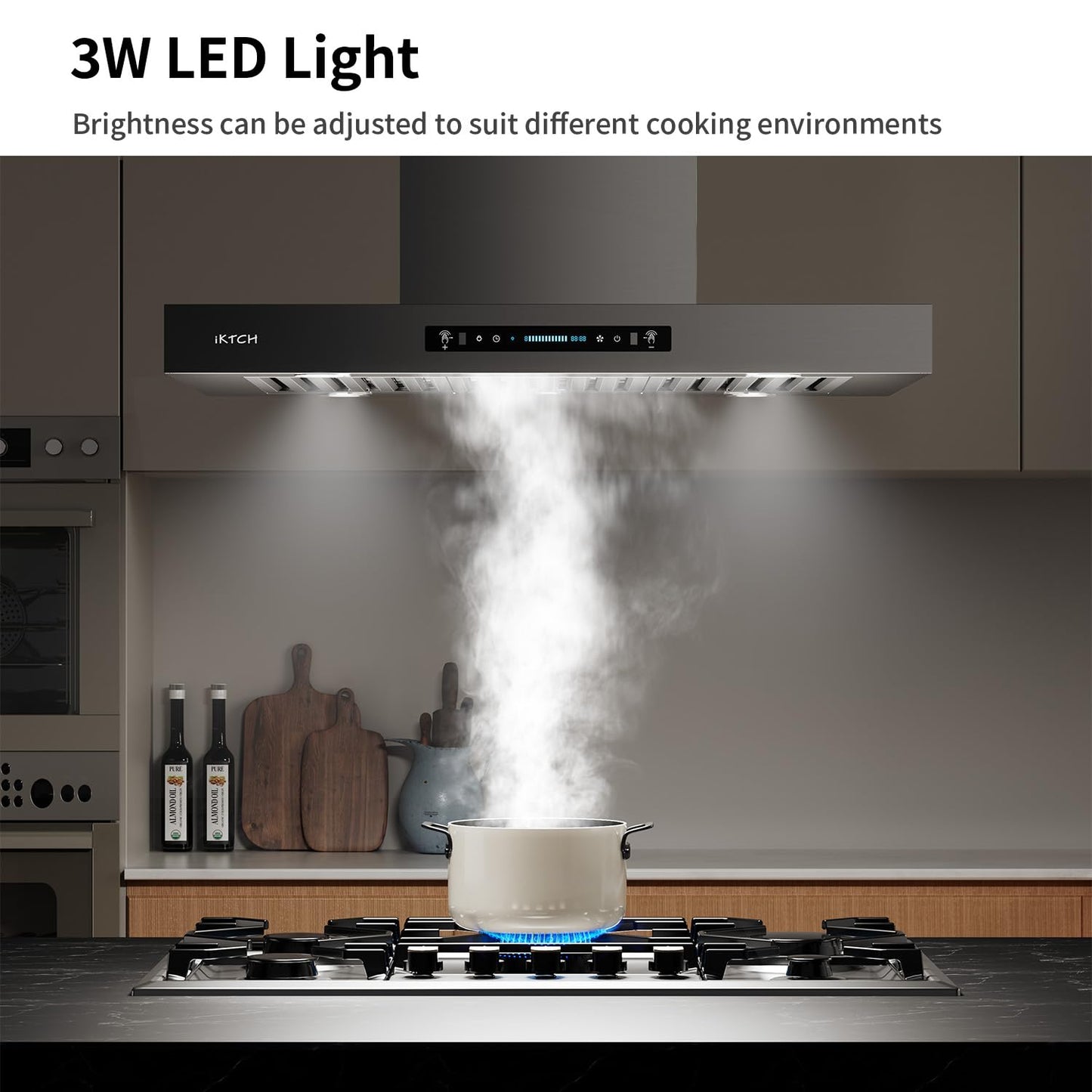 IKTCH Upgrated 36 inch Island Mount Range Hood, 900 CFM Ducted Range Hood with 4 Speed Fan, Stainless Steel with Gesture Sensing & Touch Control Making life Smarter IKIS02-36