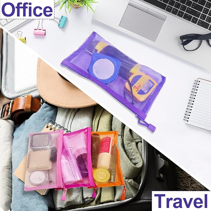 Mesh Pouches(6 Pack), Mesh Bags with Zipper Nylon Makeup Pouches Bag Cosmetic Pouch Travel Purse Organizer Insert Diaper Inside Bag Organizers Home Organizing Size See Through Cute Colors
