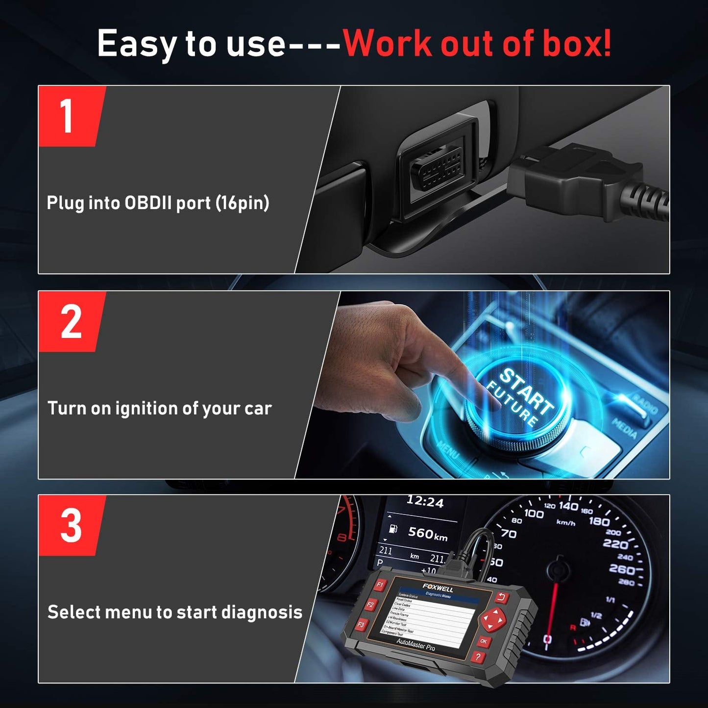 FOXWELL Car Scanner NT604 Elite OBD2 Scanner ABS SRS Transmission, Check Engine Code Reader for Cars and Trucks, Diagnostic Scan Tool with SRS Airbag, Automotive Diagnostic Tool with Live Data