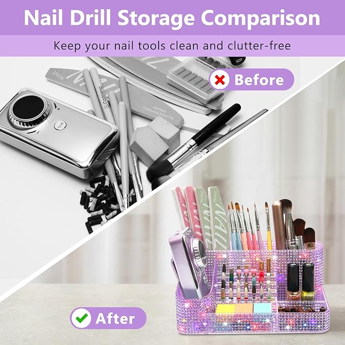 CGBE Nail Drill Holder, 28 Holes Drill Bit Holder for Nails, Professional Nail Tool Organizer, Nail Desk Organizer for Nail Tech, Nail Salon DIY Use - Diamond Purple (Not Including Nail Drill Set)