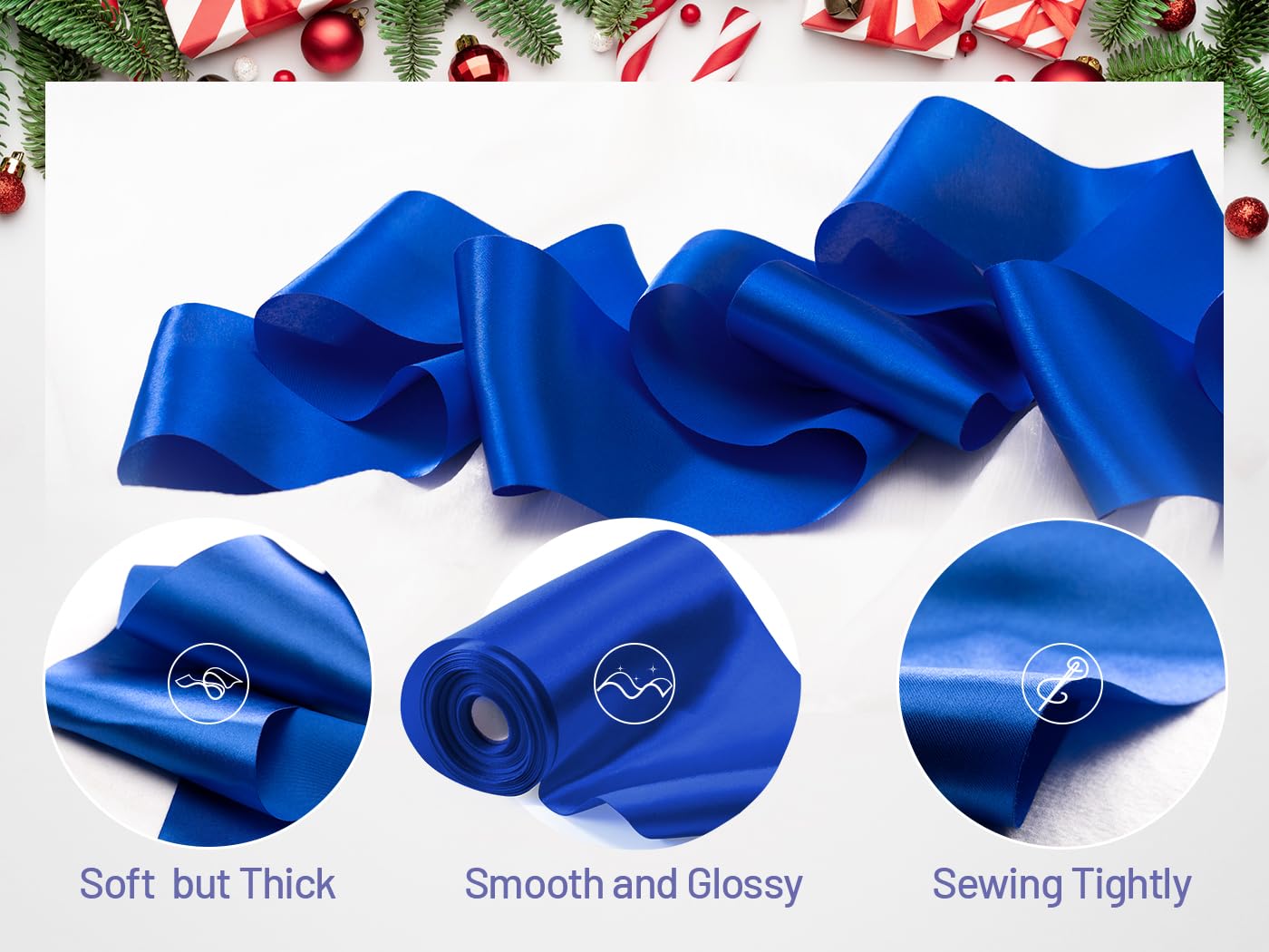 FAKILO Blue Large Satin 12 Inch x 22 yd Wide Giant Ribbon for Grand Opening Cuttings Ceremony Outdoor Business Christmas Wedding Decor