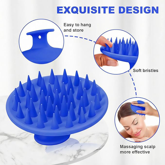 Silicone Scalp Massager Shampoo Brush, Scalp Brush for Hair Growth & Dandruff Removal, Hair Scrubber Scalp Stimulator Exfoliator Brush with Soft Bristles for Wet Dry Scalp Care (Ocean Blue)