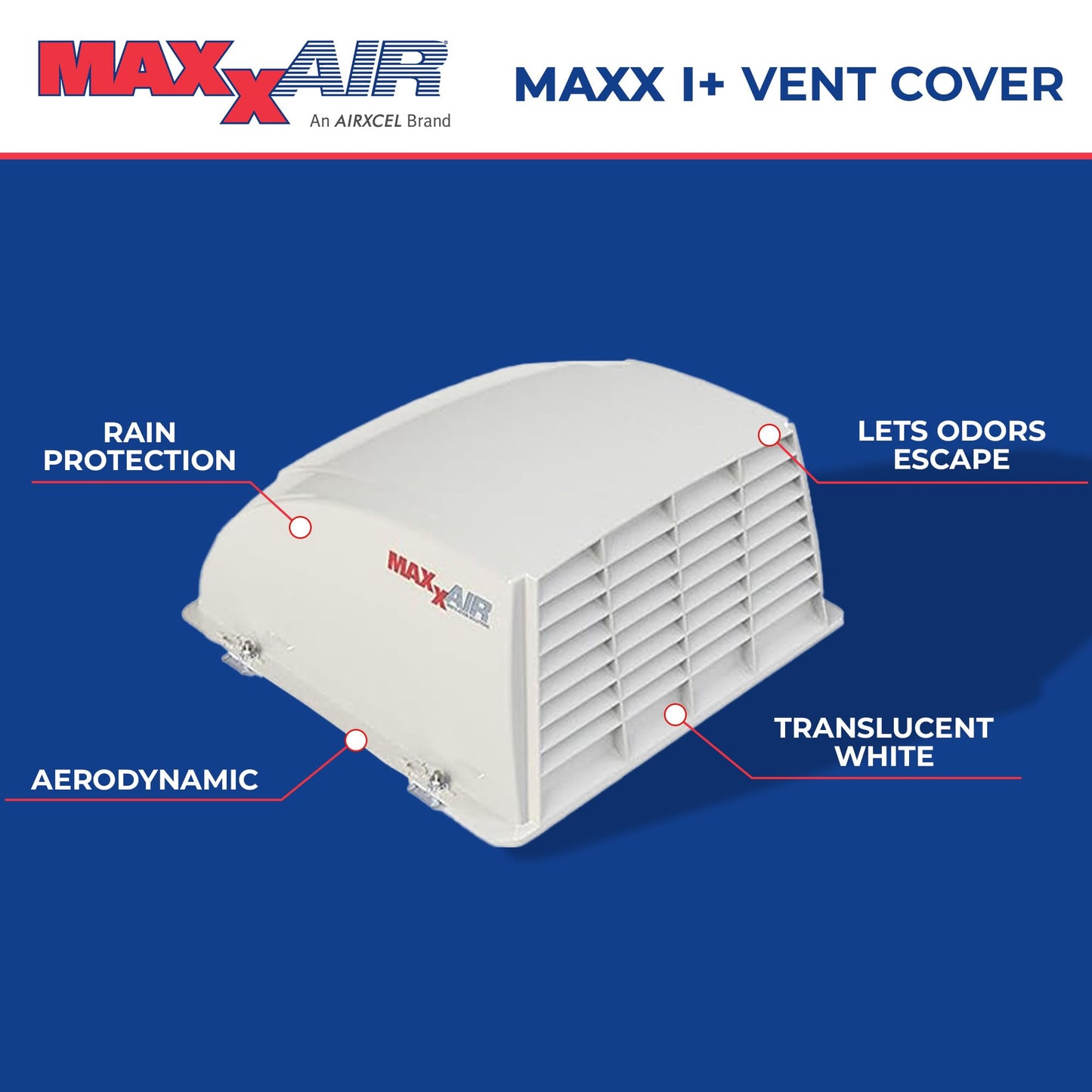 MAXXAIR Maxx I+ Vent Cover for RV Roof Vents - Sleek, Updated Design, Easy Installation, Zero-Leak Protection, Compatible with Many Popular Roof Vents, White (00-933051)