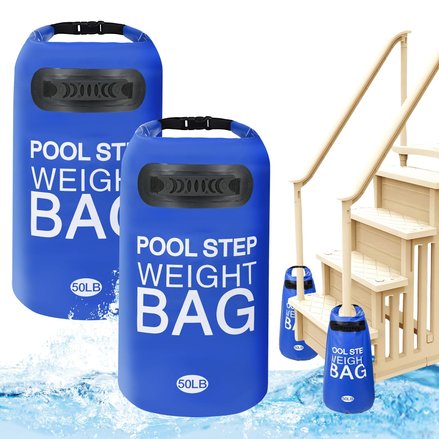 50LB 500D PVC Swimming Pool Ladder Weights- 2 Pack Sand Fillable Universal Sand Bags Step Anchors,Waterproof Sand Bags with Heavy-Duty Handle for Pool Ladder Steps