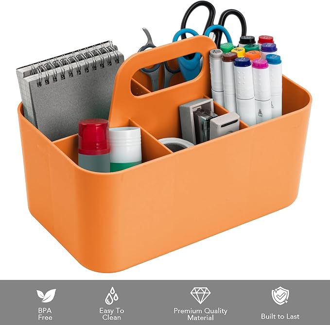 Tiawudi Multipurpose Caddy Organizer, Plastic Caddy with Handle, Stackable Desk Organizer for Stationery, Marker and Pencil, Office Supplies Organizer, Dorm Caddy