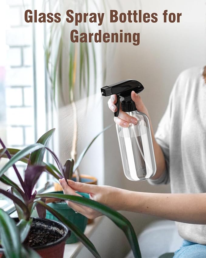 Bontip Glass Spray Bottle, Glass Spray Bottle Set & Accessories Refillable for Plants Window Cleaners Aromatherapy Facial Hydration Watering Flowers Hair Care (2 Pack/8 oz) (Transparent)