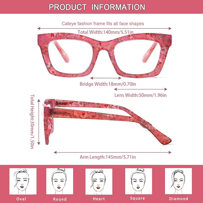6 Pack Oprah Style Reading Glasses for Women Blue Light Blocking Computer Square Readers with Spring Hinge (Mix Color-6, 1.75, x)