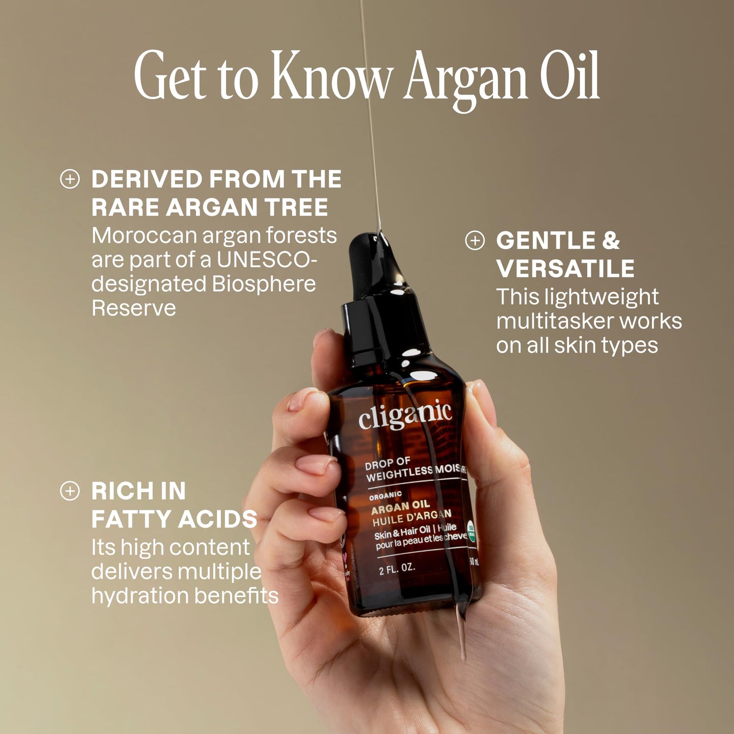 Cliganic Organic Argan Oil 8oz with Pump, 100% Pure - for Hair, Face & Skin