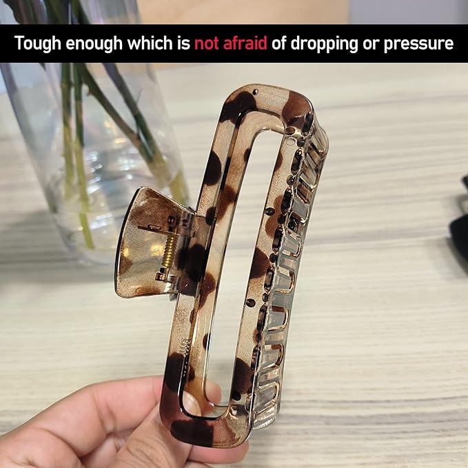 Hair Claw Clips 5 Inch Unbreakable Square Rectangle Clip Clamp Neutral Colors for Thick Curly Long Hair Women - 2 Pack