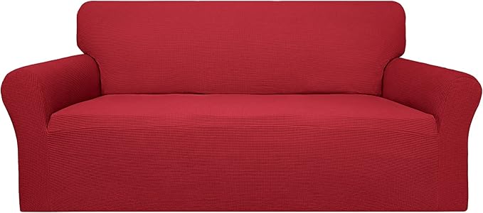Easy-Going 100% Waterproof Couch Cover, Dual Waterproof Sofa Cover, Stretch Jacquard Sofa Slipcover, Leakproof Furniture Protector for Kids, Pets, Dog and Cat (Oversized Sofa, Christmas Red)