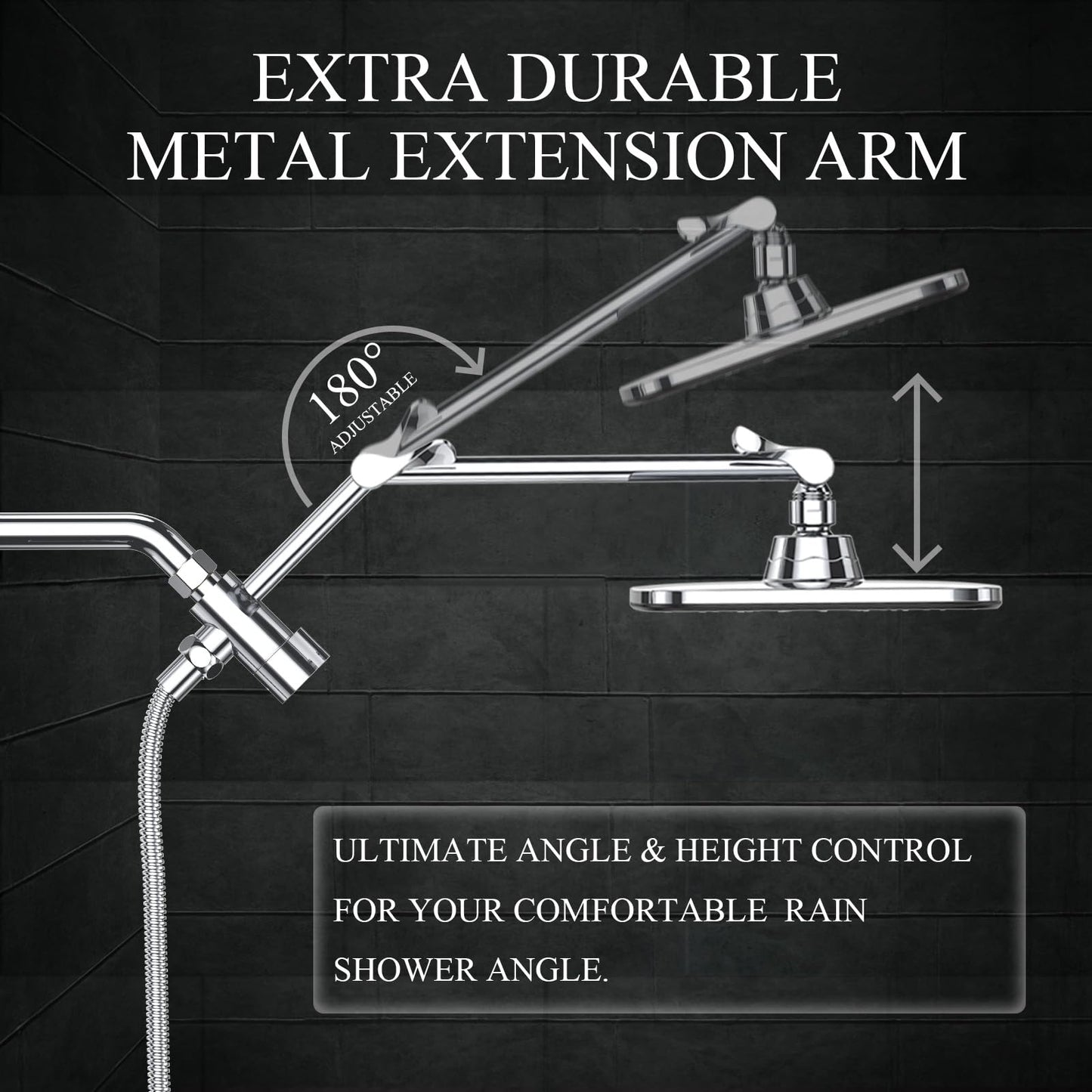 Veken Wide High Pressure Rain Shower Head with Handheld, Handheld Shower Heads with Multi Spray Modes, Rainfall Combo with 15" Metal Extension Arm,Detachable Dual Shower, Bathroom Decor,Chrome Silver