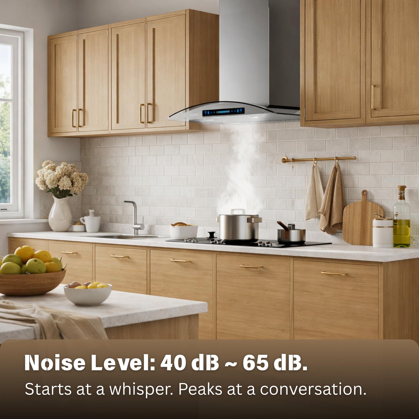 IKTCH 30 inch Wall Mount Range Hood Tempered Glass 900 CFM, Ducted Kitchen Vent Hood Stainless Steel, 4-Speed Gesture, Touch & Remote Control, with 2 Baffle Filters and LED Lights (IKP03-30)