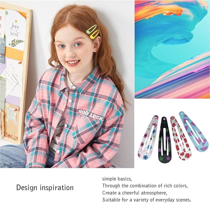 KUBOM 100 Pcs Colorful Hair Clips,Metal Cute Hair Barrettes Snap Non-Slip Metal Hair Clips for Girls, Toddlers, Kids, Women
