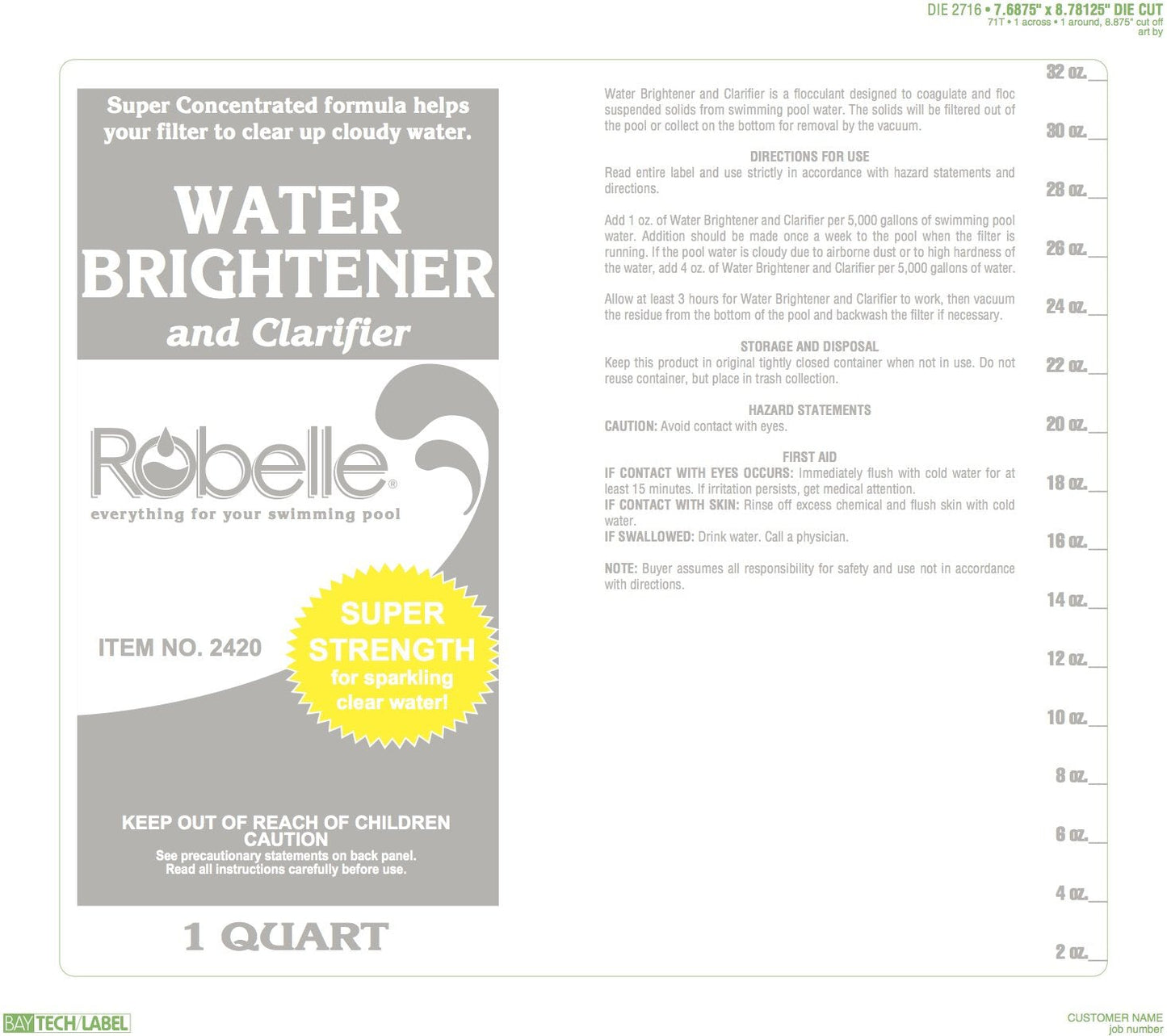 Robelle 1-Quart 2-Pack Premium Water Brightener and Clarifier, Pool Clarifier, Made in USA