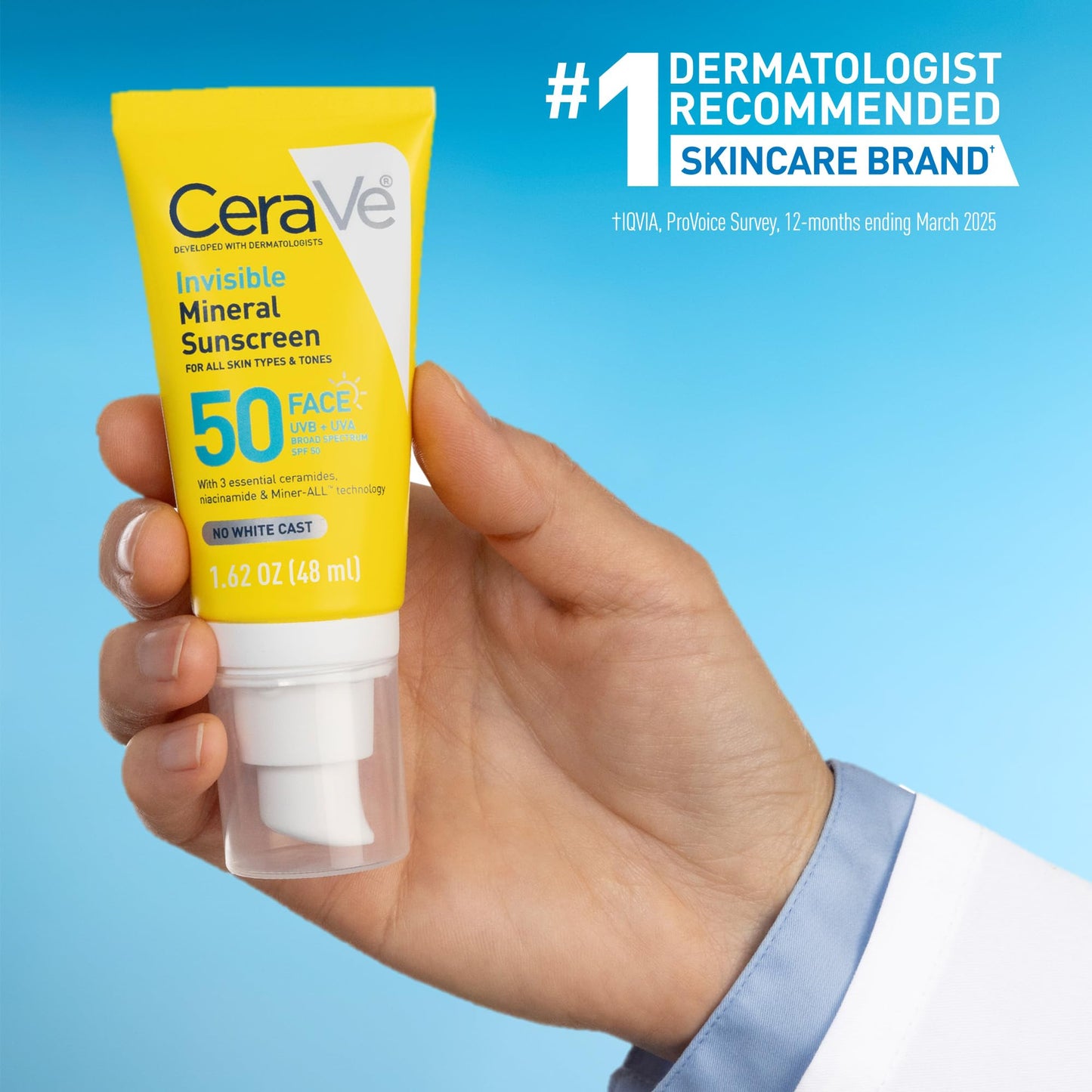 CeraVe Invisible Mineral Sunscreen SPF 50, Face Sunscreen for Sensitive Skin With Zinc Oxide & Titanium Dioxide, Vitamin E + Niacinamide + Ceramides, Oil Free, Travel Size 1.62 oz