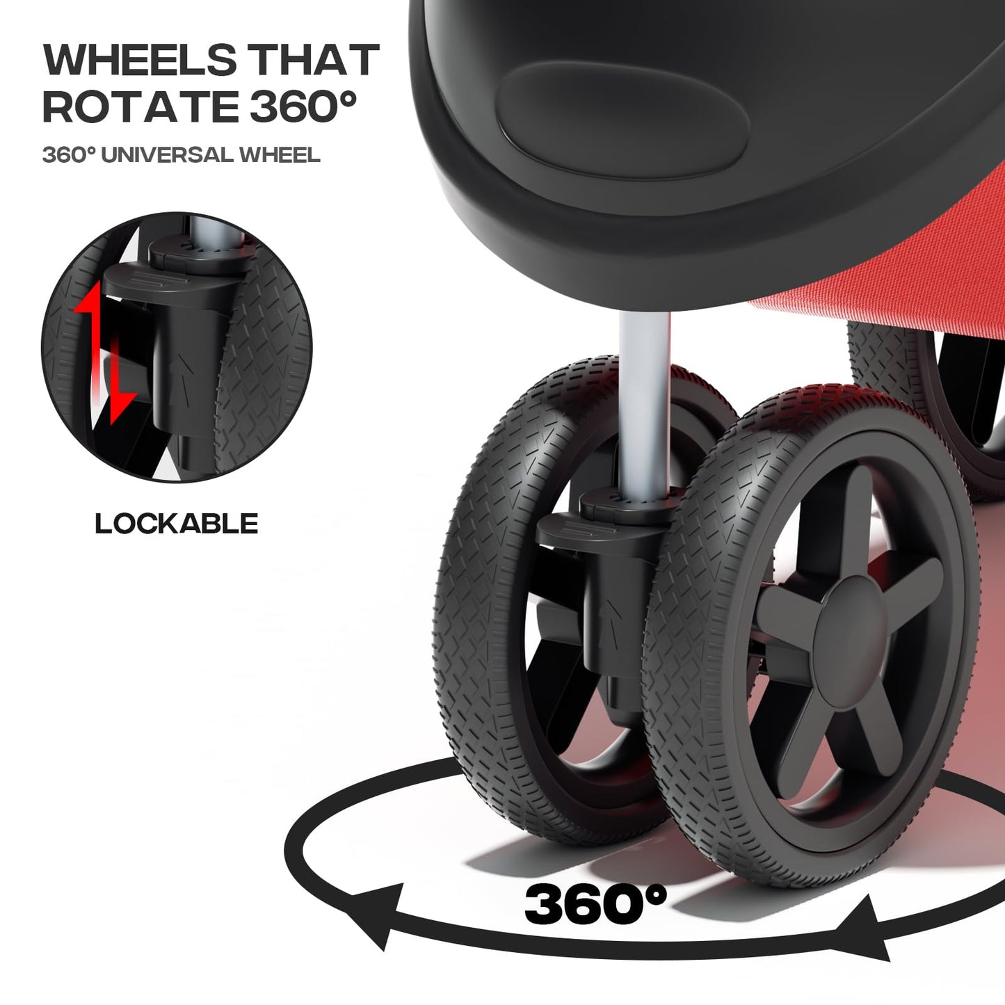 Pet Stroller for Small Dogs 10 lbs, Dog Stroller for Medium Dogs 30 lbs, Cat Strollers for 2 Cats, 3 Wheels Foldable Jogger Puppy Stroller with Storage Basket and Cup Holder, Red