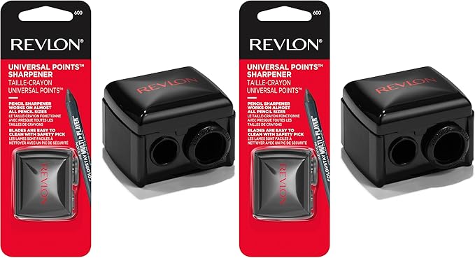 Revlon Universal Points Sharpener for Wooden & Plastic Makeup Pencils, Fits Small to Large Sizes, Easy to Clean, 1 Count (Pack of 2)