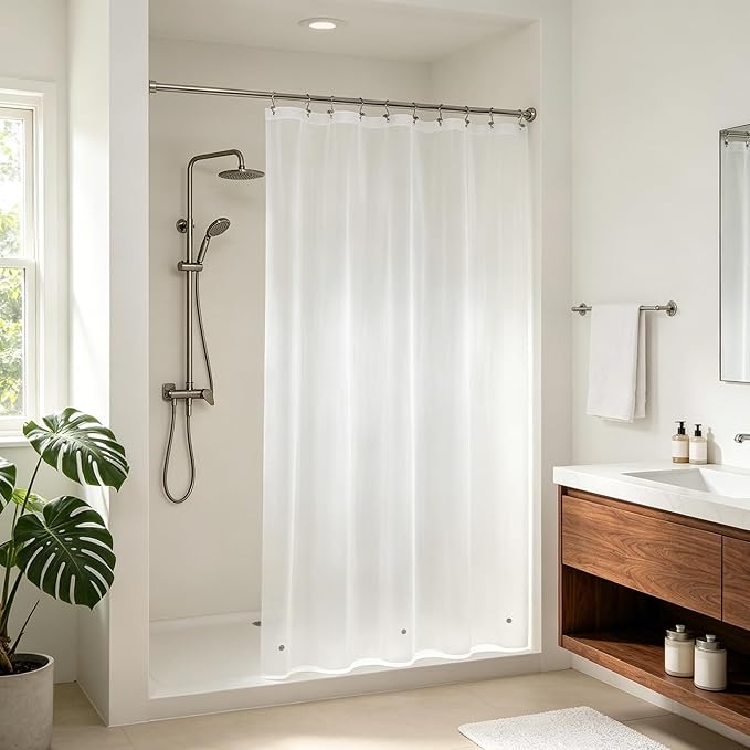 Barossa Design 54" x 72" Frosted Stall Shower Curtain Liner with 3 Magnets - Waterproof PEVA Shower Liner for Bathroom Stall, PVC Free, Metal Grommets - Frost, 54x72