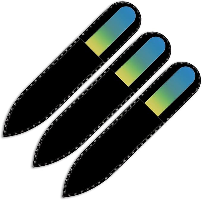 Mont Bleu Rainbow Crystal Nail File in Black Pouch - Small - Purse Size - Czech Tempered Glass - Handmade in Czech Republic - Grow Long, Healthy, Beautiful Nails