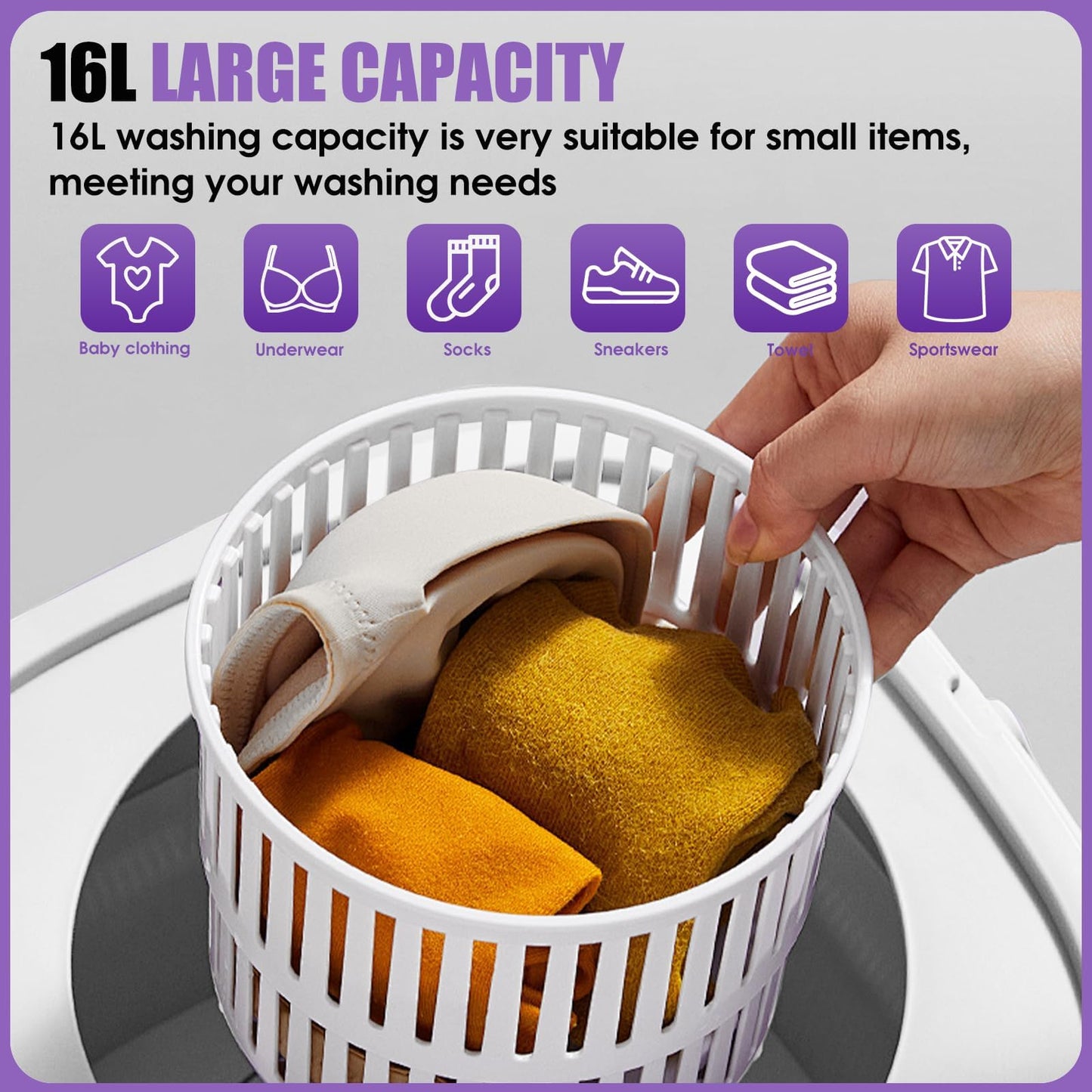 Portable Washing Machine 16L Mini Laundry Washer 3 Modes with Spin Basket Laundry Machine Cleaning Depth Underwear,Baby Clothes Small Shirt for Apartments Dormitories Hotels and Camping