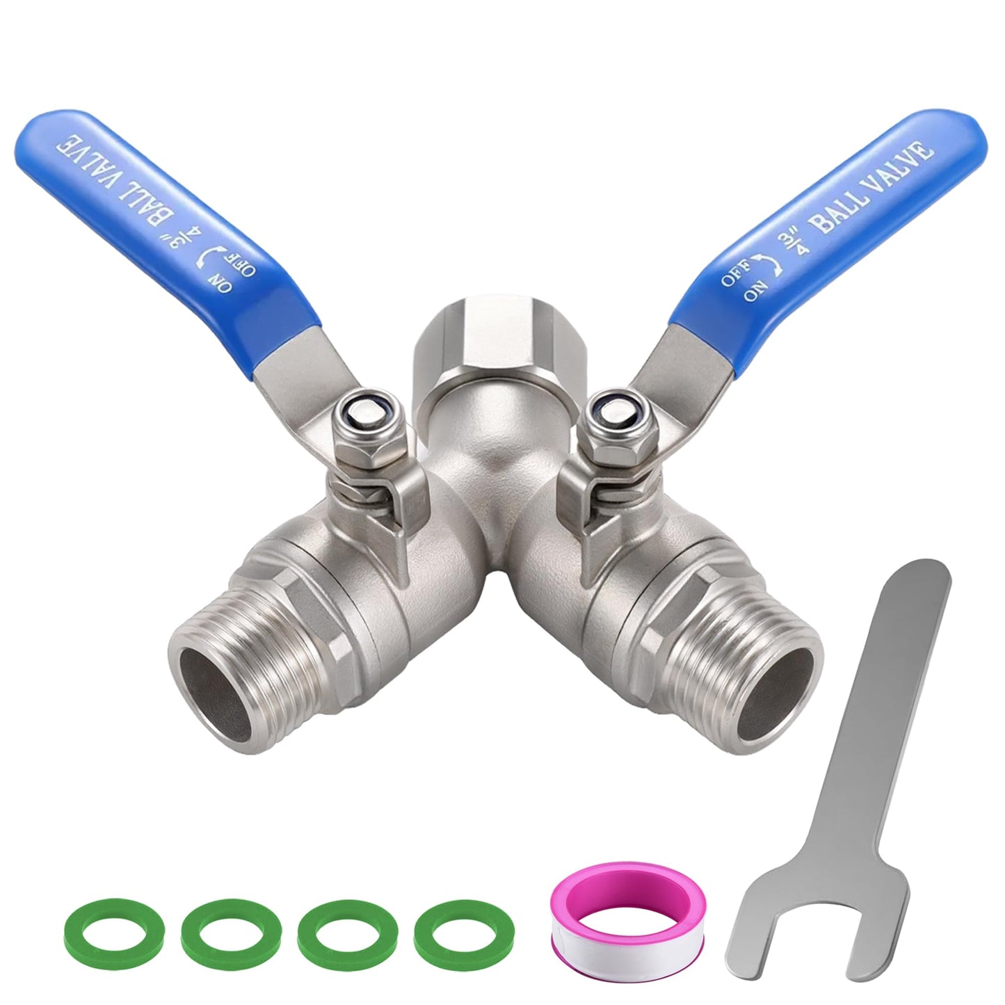 SNUTUYA 304 Stainless Steel Garden Hose Splitter 2 Way Heavy Duty, Full Flow Y Valve Water Hose Splitter With Long Handle, Lead-freeï¼3/4" GHT Thread