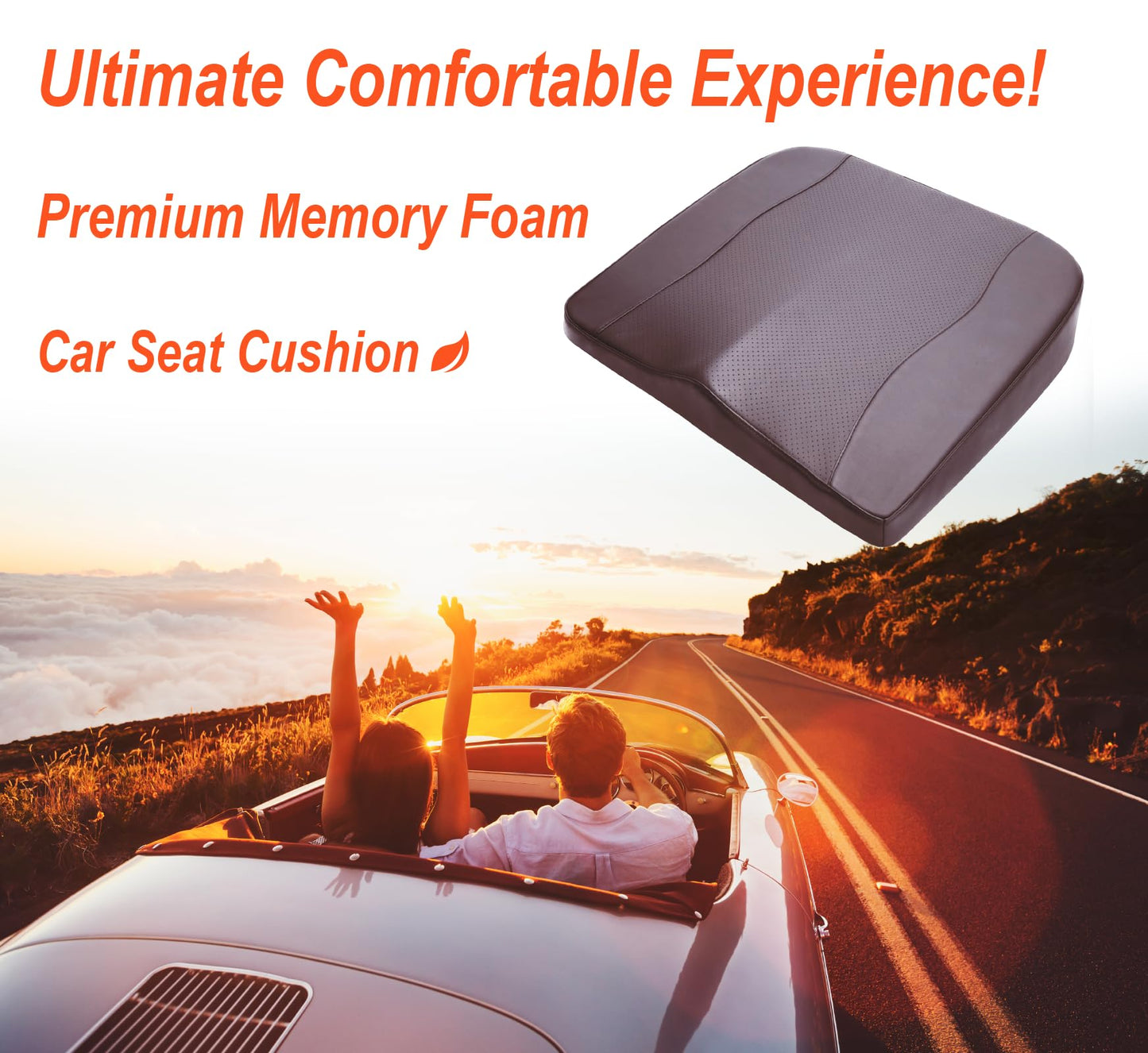 Lofty Aim Car Seat Cushion, Comfort Memory Foam Car Cushions for Driving - Sciatica & Lower Back Pain Relief, Driver Seat Pillow for Auto, Office Chair, Wheelchair - Classic Brown