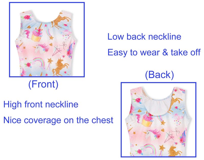 Domusgo Leotard for Girls Gymnastics Size 3t 4t Shiny Sleeveless Rainbow Unicorn Biketard with Shorts