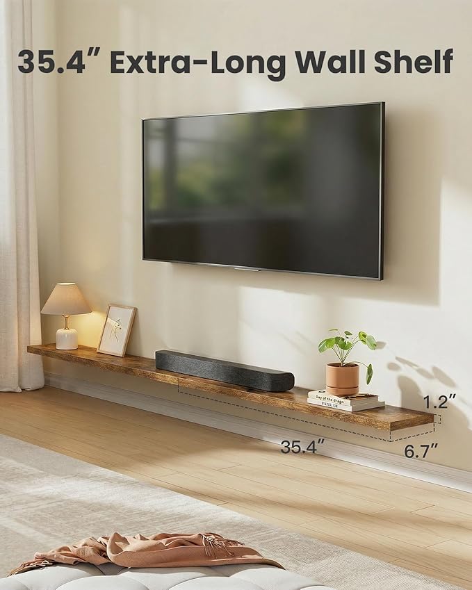 AMADA HOMEFURNISHING 35.4" L Floating Shelves, Wall Shelves Set of 3 for Bathroom/Living Room/Bedroom/Kitchen, Floating Shelves for Wall Decor with Invisible Brackets - AMFS45V