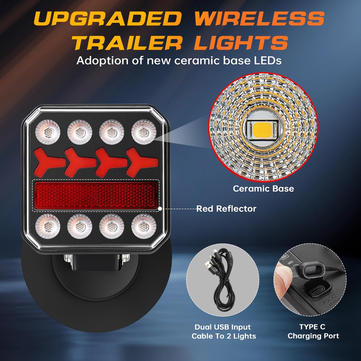 ZUNAICE Wireless Trailer Lights, Rechargeable Magnetic LED Trailer Lights with Reverse Light, Portable Wireless Tow Tail Light Kit for Trucks, Boats, RVs, Campers