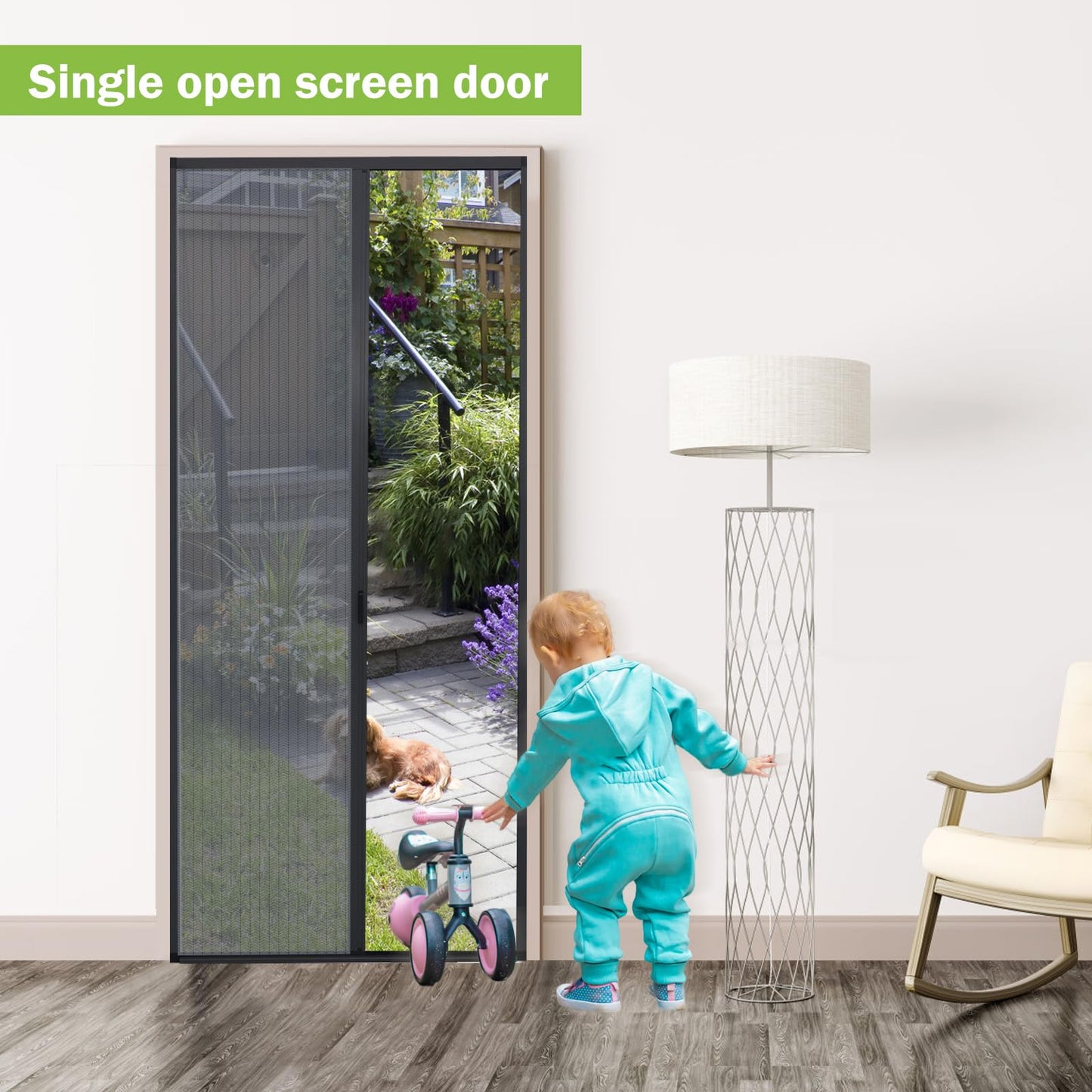 Retractable No-Drilling Sliding Screen Door, Seamless Aluminum Frame Low-Profile Tracks for Closer to Nature, Keeping Insects Out, Pet and Child-Friendly, Customizable Sizes for Your Opening