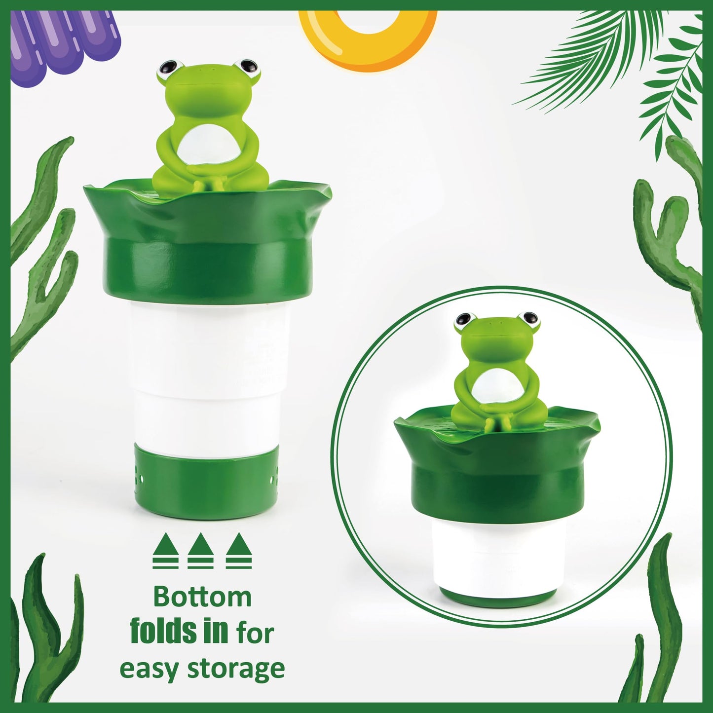 MKLZ Chlorine Floater for Pool, Floating Large Chlorine Dispenser, Bromine Tablet Holder, Fits 1 and 3 Inch Tablets for Above & In-Ground Swimming Pools, Spa Hot Tub, Funny Frog Float