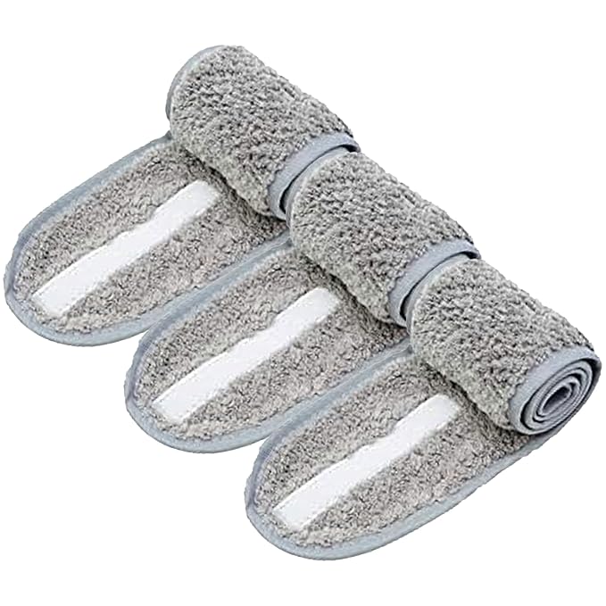 Simnice Spa Facial Headband for Washing Face,Adjustable Facial Headbands Esthetician, Terry Cloth Headband Stretch Towel with Magic Tape,Grey